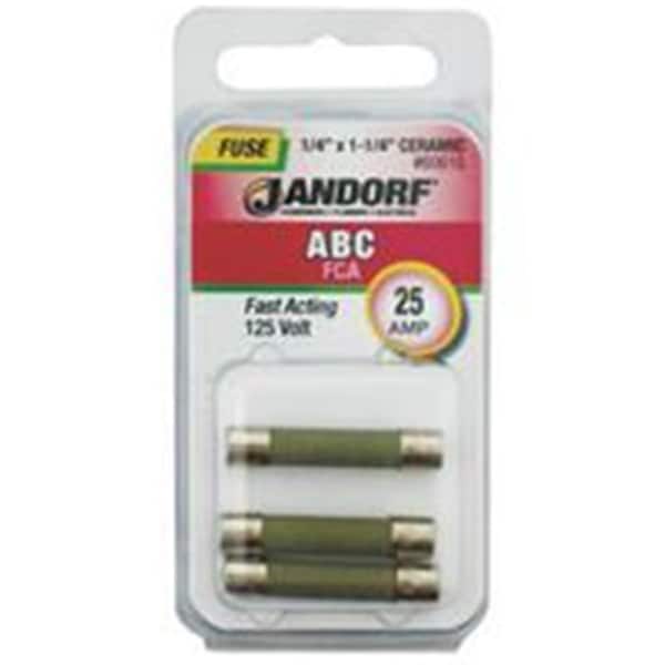 Jandorf Ceramic Fuse, ABC Series, Fast-Acting, 25A, 125V AC 3397643 - main